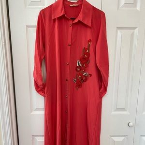 Coral floral design dress Worn, in good condition